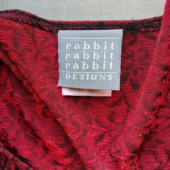 Rabbit Designs Vintage 80s Floral Blouse 10M long sleeve red black shoulder pads - Picture 10 of 16